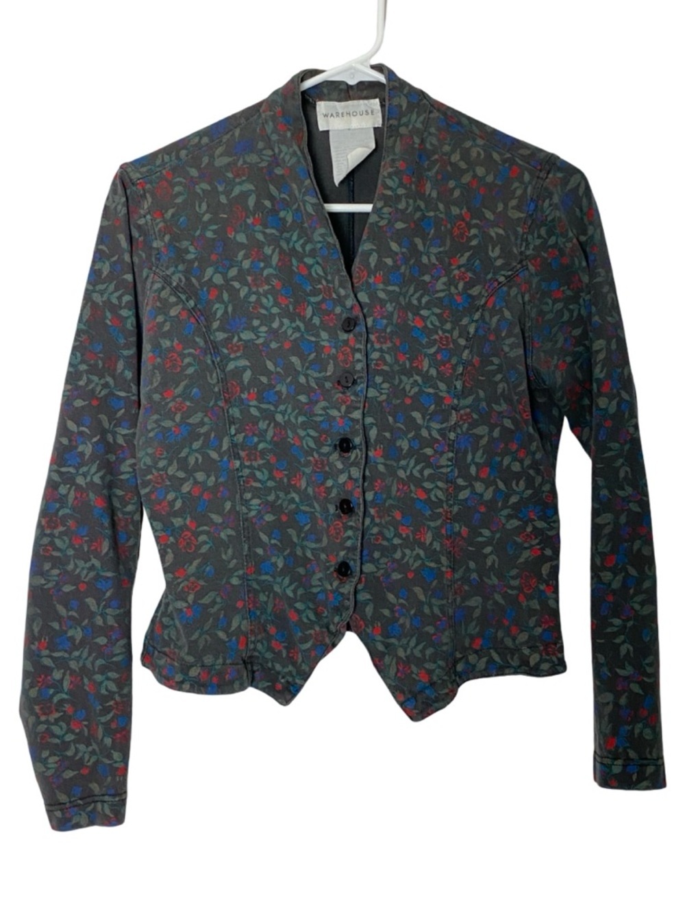 Vintage Y2K Floral Blazer Womens Size Small Crop Knit Gray Multi Warehouse